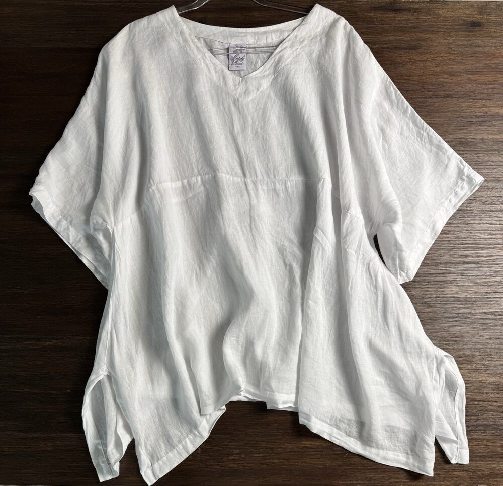 Match Point USA 100% Linen Kimono Tunic White Lagenlook Oversized Top Womens XL